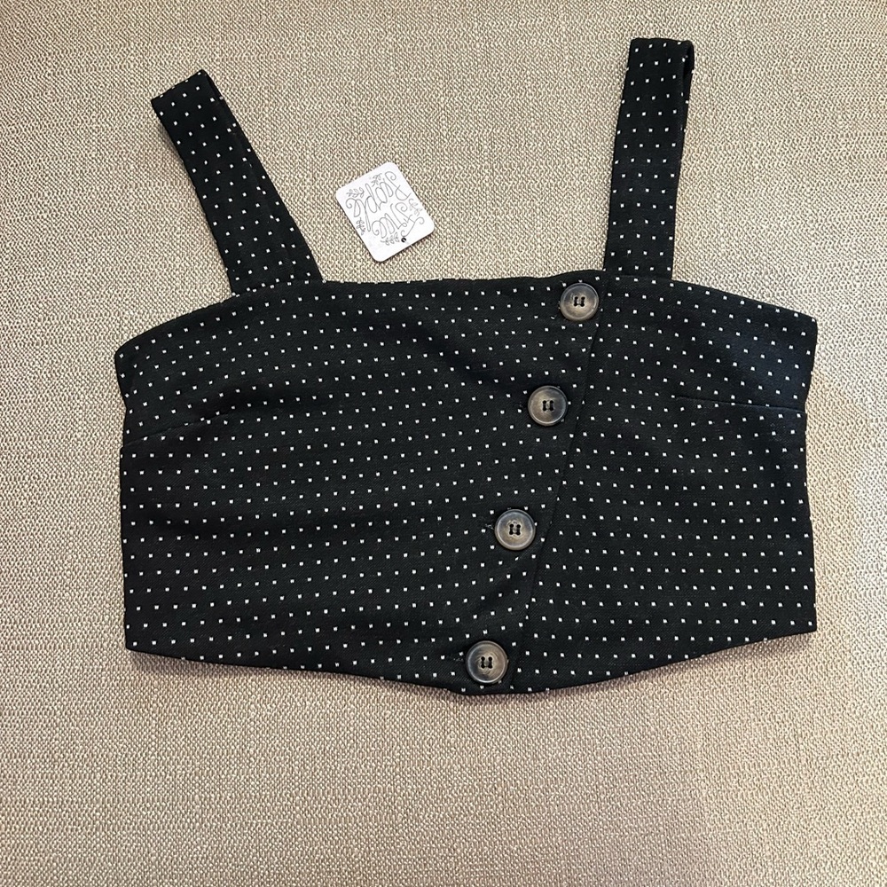 Free People Black Polka Dot Button-Up Crop Top